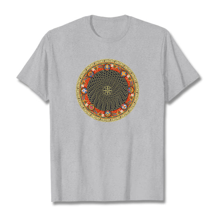 Maglietta in cotone con Buddha Stones Om Mani Padme Hum, otto simboli di buon auspicio - Grigio chiaro - 2XL - image 0