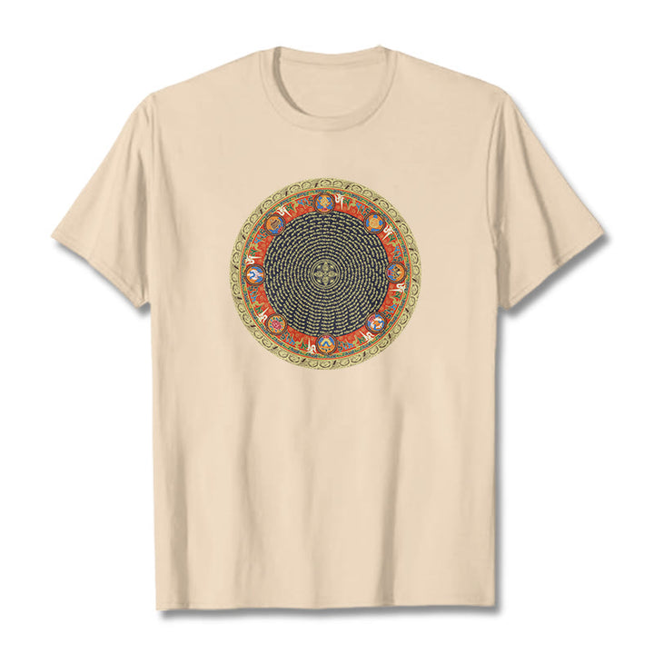 Maglietta in cotone con Buddha Stones Om Mani Padme Hum, otto simboli di buon auspicio - Biscotto - 2XL - image 10