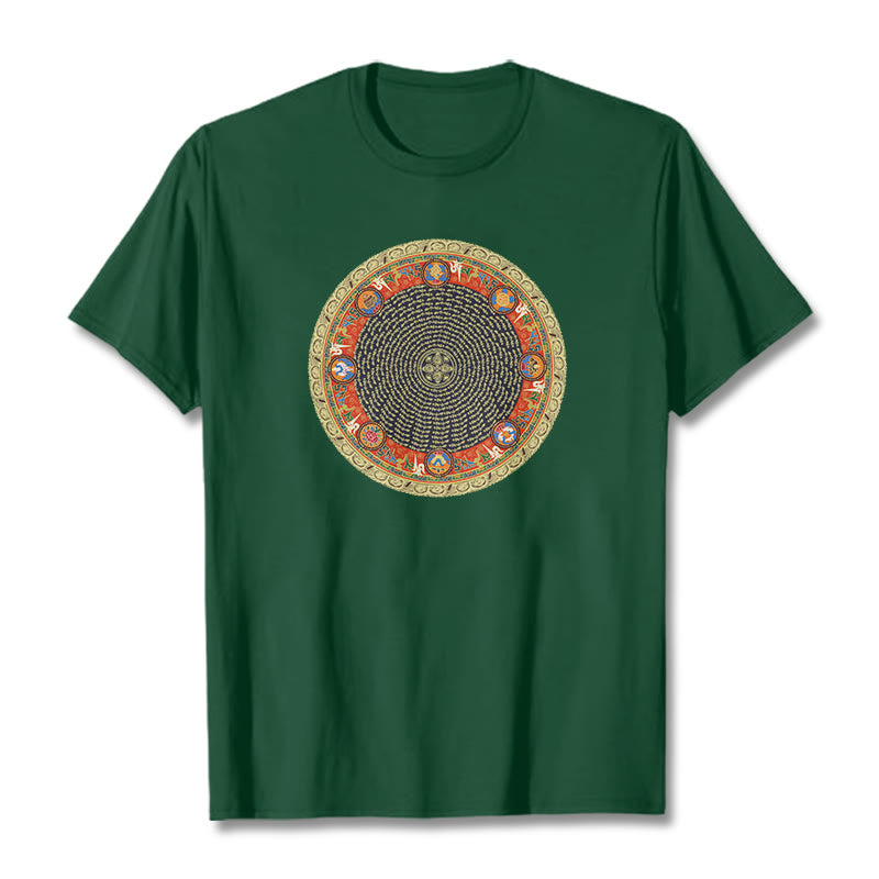 Maglietta in cotone con Buddha Stones Om Mani Padme Hum, otto simboli di buon auspicio - Verde foresta - 2XL - image 2