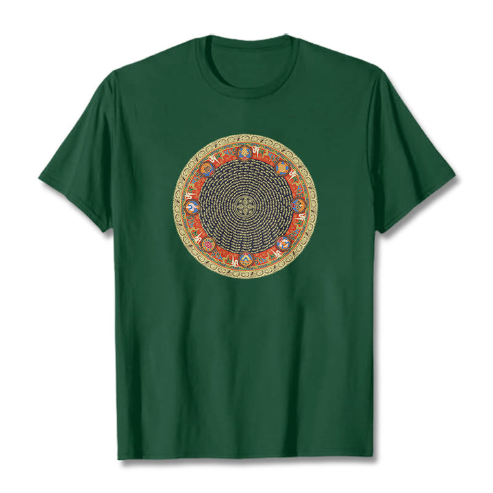 Maglietta in cotone con Buddha Stones Om Mani Padme Hum, otto simboli di buon auspicio - Verde studentesco - 2XL - image 1