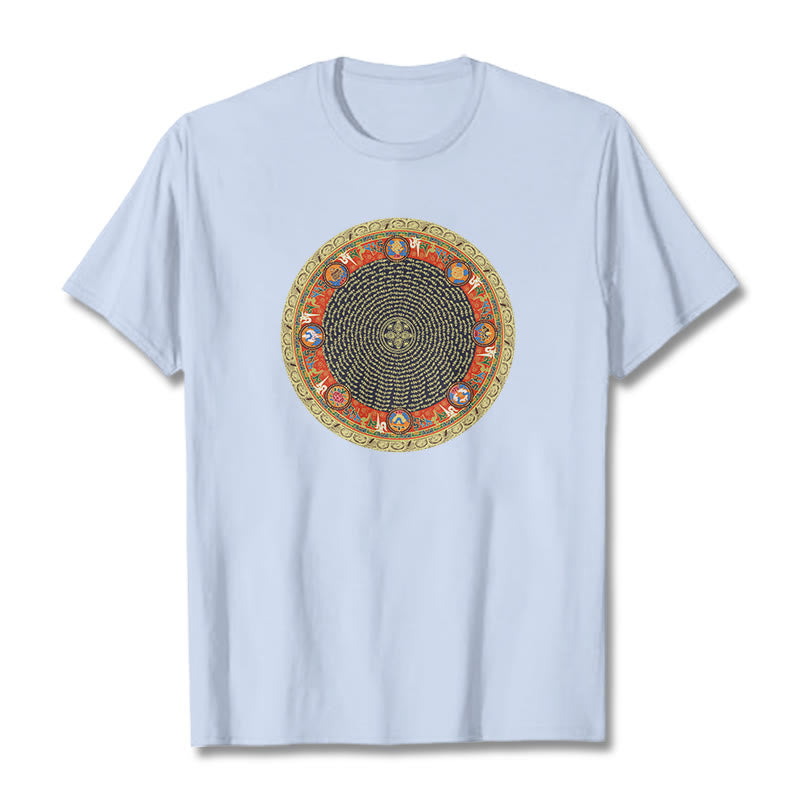 Maglietta in cotone con Buddha Stones Om Mani Padme Hum, otto simboli di buon auspicio - Ciano chiaro - 2XL - image 9