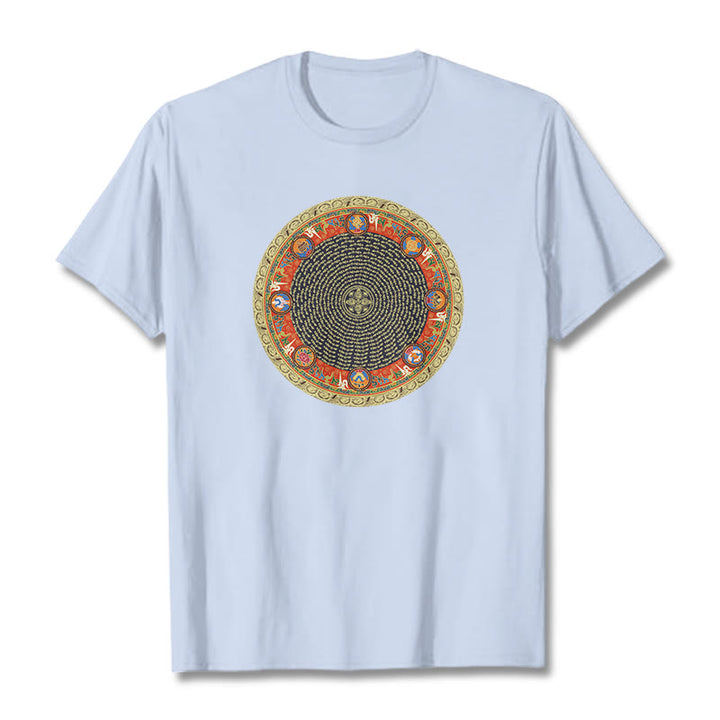 Maglietta in cotone con Buddha Stones Om Mani Padme Hum, otto simboli di buon auspicio - Ciano chiaro - 2XL - image 9