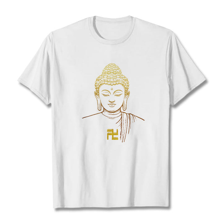 Maglietta in cotone con motivo a svastica con Buddha Stones e Buddha dorato - Bianco - 2XL - image 1