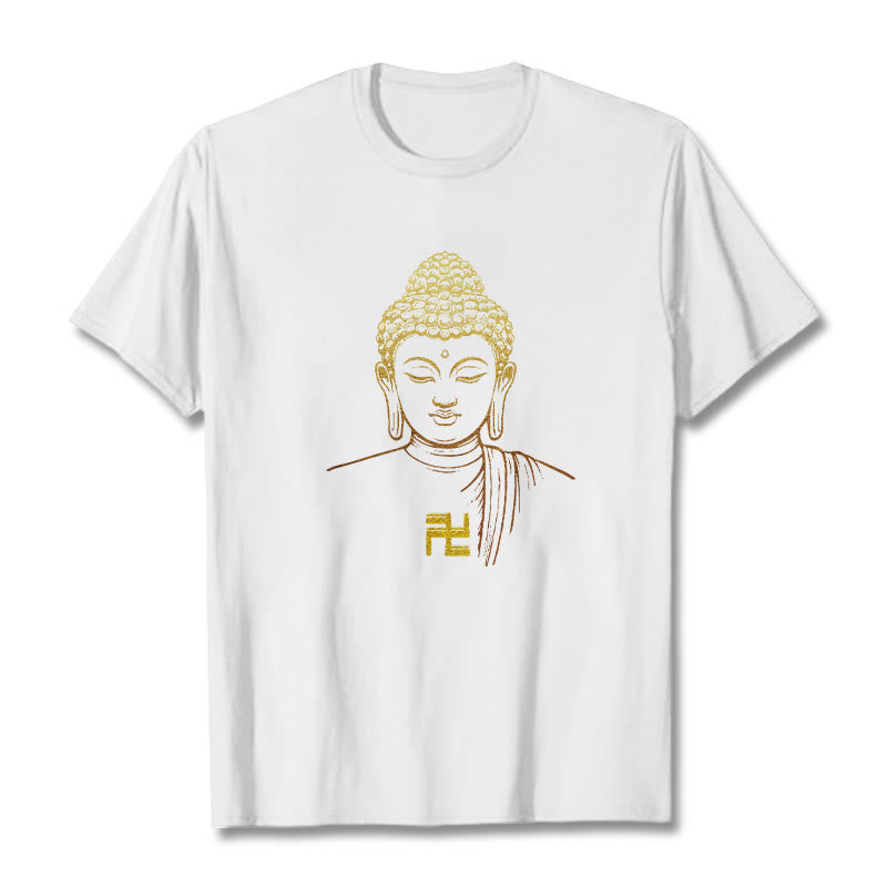 Maglietta in cotone con motivo a svastica con Buddha Stones e Buddha dorato - Bianco - 2XL - image 0