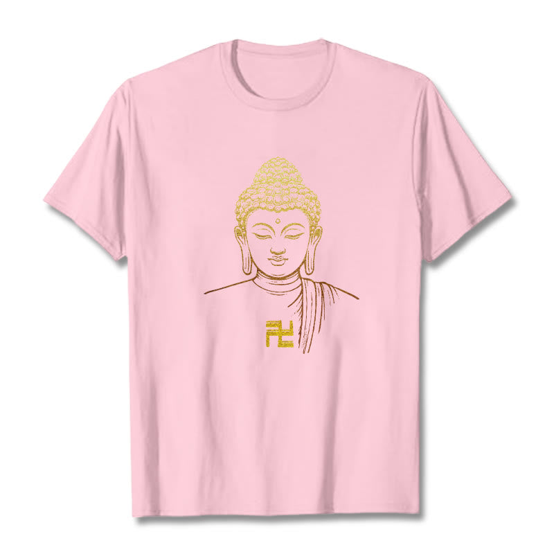 Maglietta in cotone con motivo a svastica con Buddha Stones e Buddha dorato - Rosa chiaro - 2XL - image 18