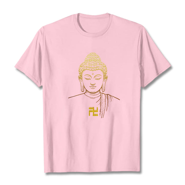 Maglietta in cotone con motivo a svastica con Buddha Stones e Buddha dorato - Rosa chiaro - 2XL - image 18