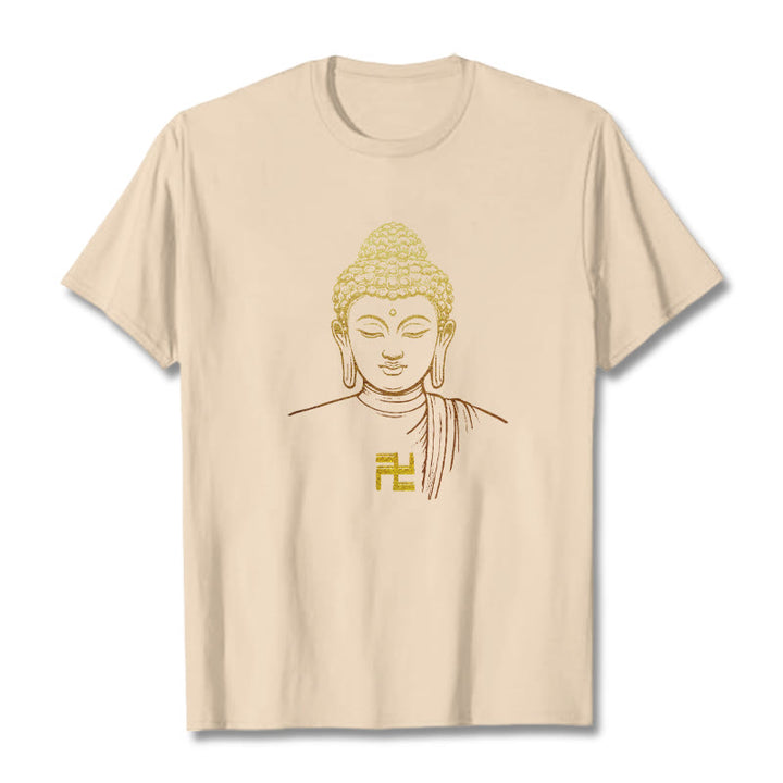 Maglietta in cotone con motivo a svastica con Buddha Stones e Buddha dorato - Biscotto - 2XL - image 10