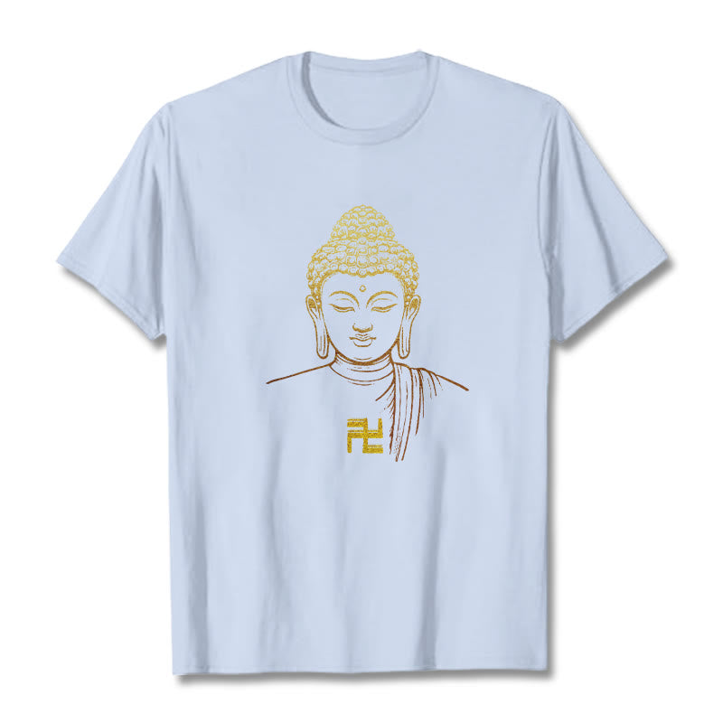 Maglietta in cotone con motivo a svastica con Buddha Stones e Buddha dorato - Ciano chiaro - 2XL - image 16