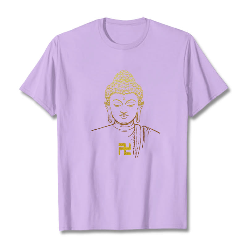 Maglietta in cotone con motivo a svastica con Buddha Stones e Buddha dorato - Prugna - 2XL - image 15