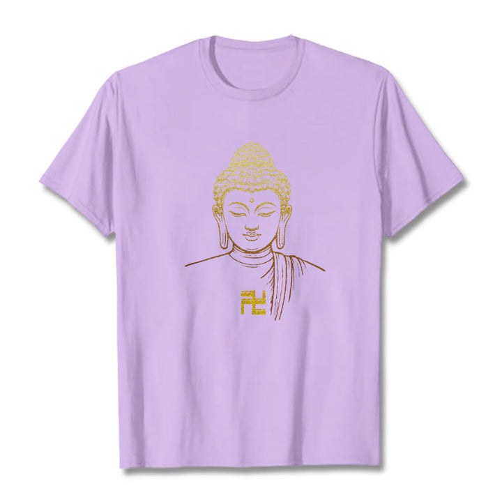 Maglietta in cotone con motivo a svastica con Buddha Stones e Buddha dorato - Prugna - 2XL - image 14