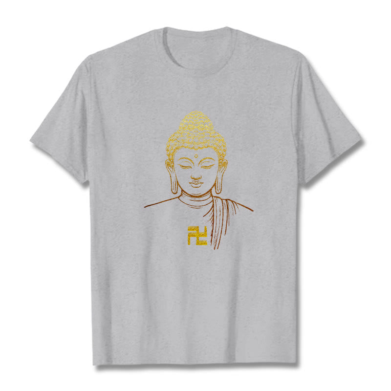 Maglietta in cotone con motivo a svastica con Buddha Stones e Buddha dorato - Grigio chiaro - 2XL - image 17