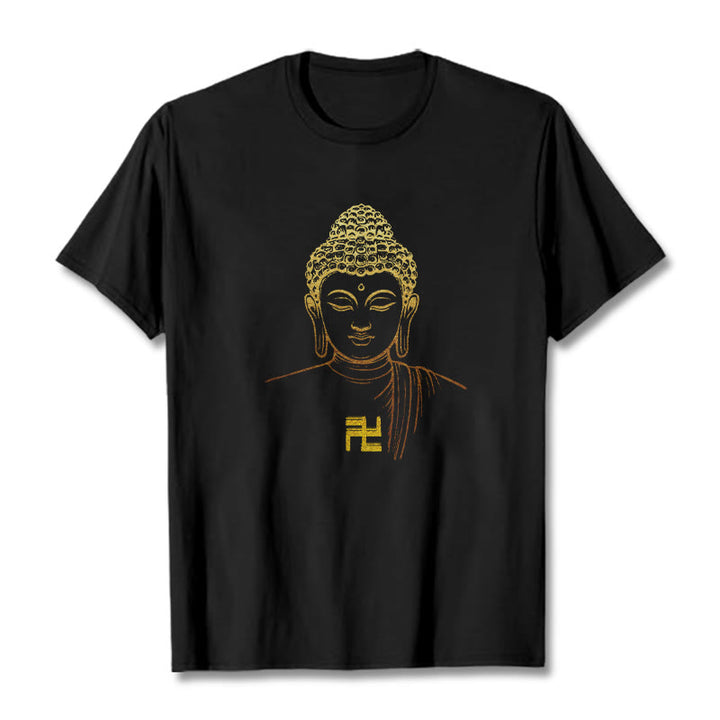 Maglietta in cotone con motivo a svastica con Buddha Stones e Buddha dorato - Nero - 2XL - image 4