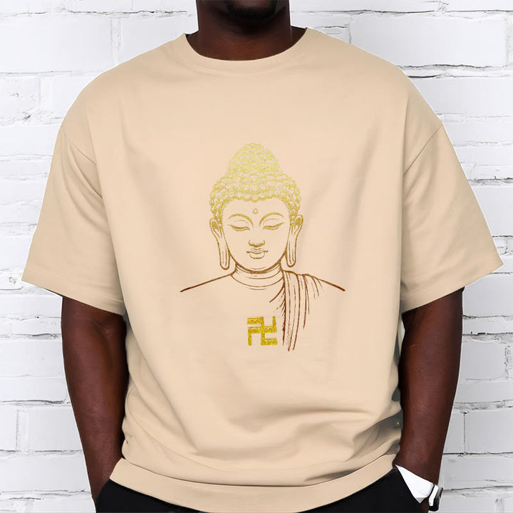 Maglietta in cotone con motivo a svastica con Buddha Stones e Buddha dorato - image 12