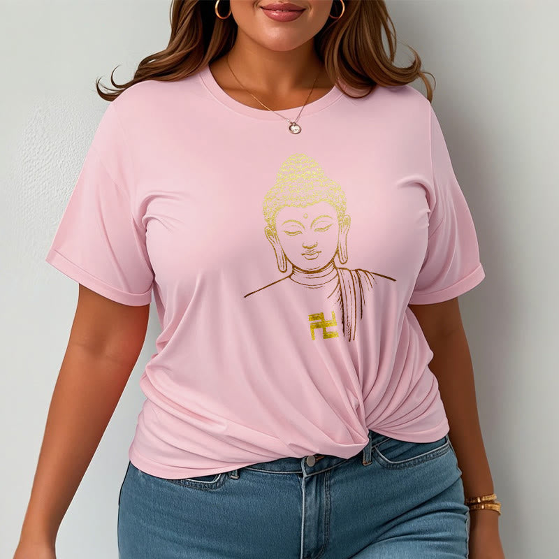 Maglietta in cotone con motivo a svastica con Buddha Stones e Buddha dorato - image 20