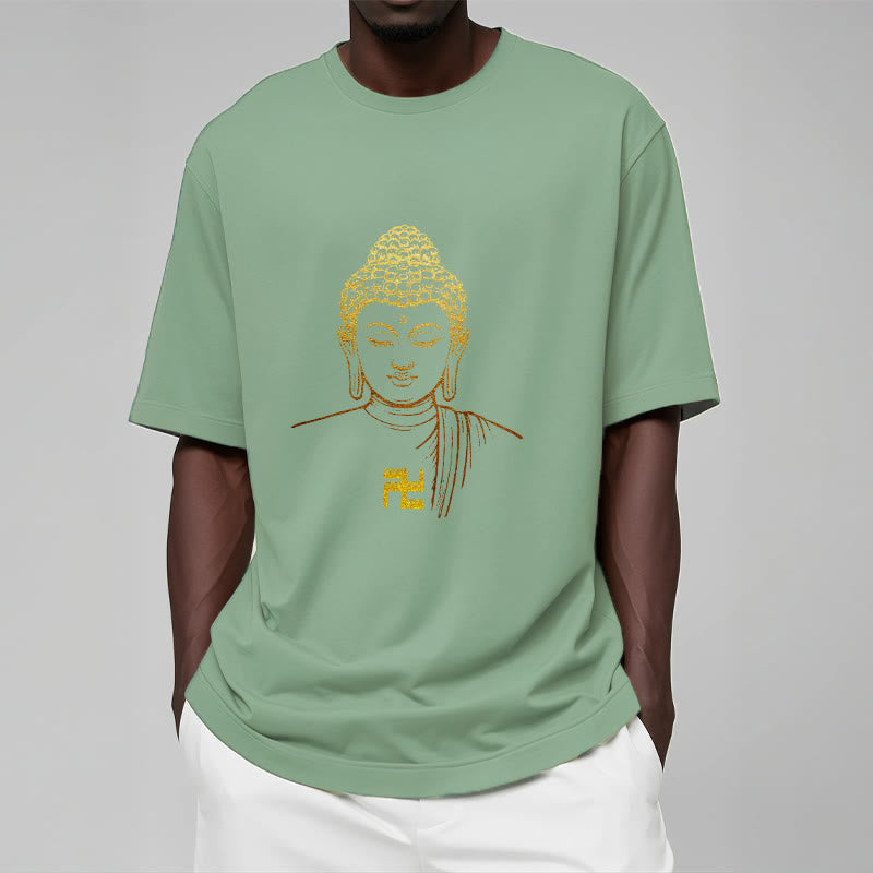 Maglietta in cotone con motivo a svastica con Buddha Stones e Buddha dorato - image 13
