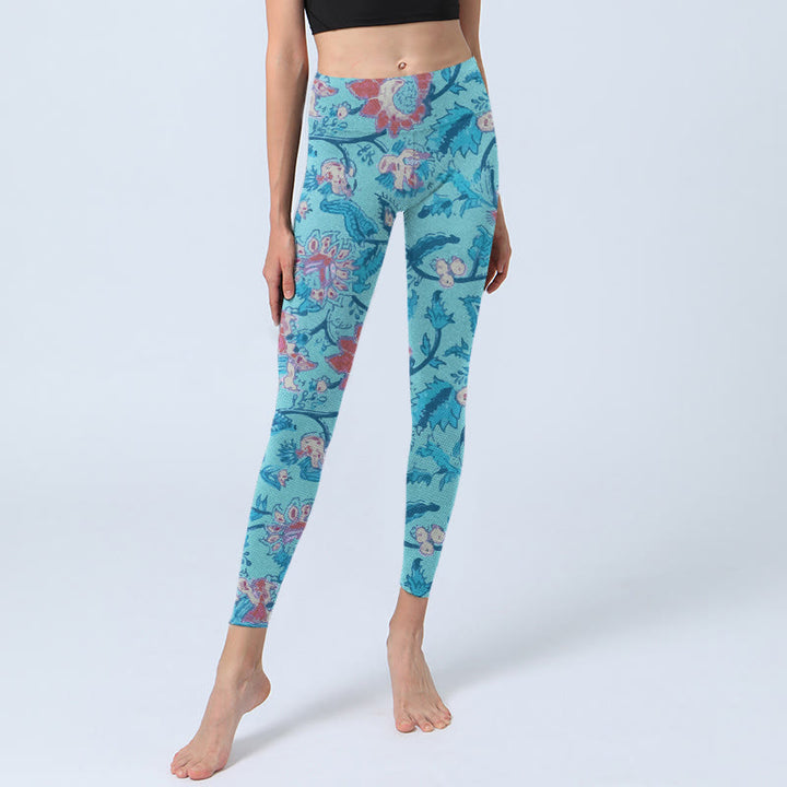 Leggings da palestra con stampa di fiori rossi e blu Buddha Stones, pantaloni da yoga da donna - image 5