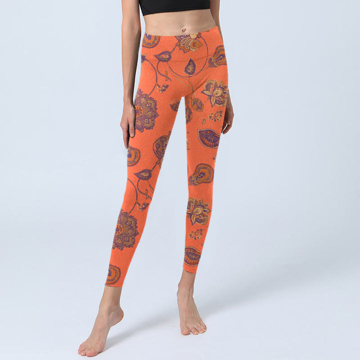 Leggings da palestra con stampa di fiori e foglie di acero arancioni Buddha Stones, pantaloni da yoga da donna - image 6