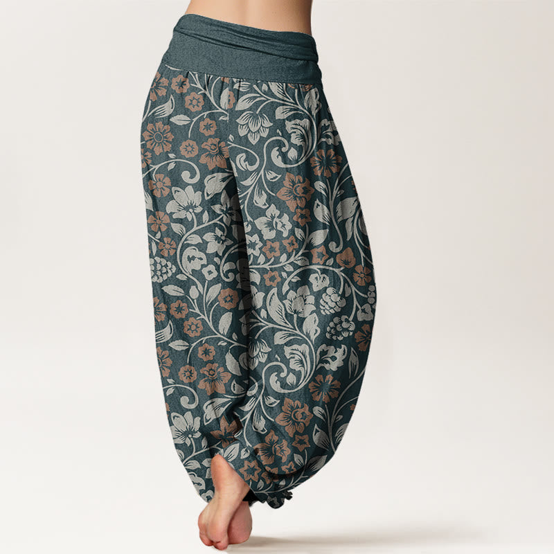 Pantaloni harem da donna con elastico in vita, in cotone, con piccoli fiori e rami intrecciati, motivo Buddha Stones - image 6