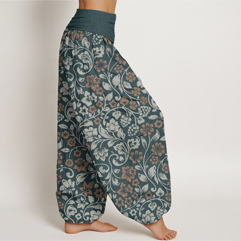 Pantaloni harem elastici in vita da donna Buddha Stones, piccoli fiori e rami intrecciati - image 5