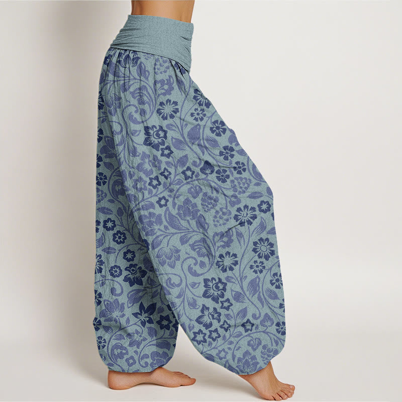 Pantaloni harem elastici in vita da donna Buddha Stones, piccoli fiori e rami intrecciati - image 9