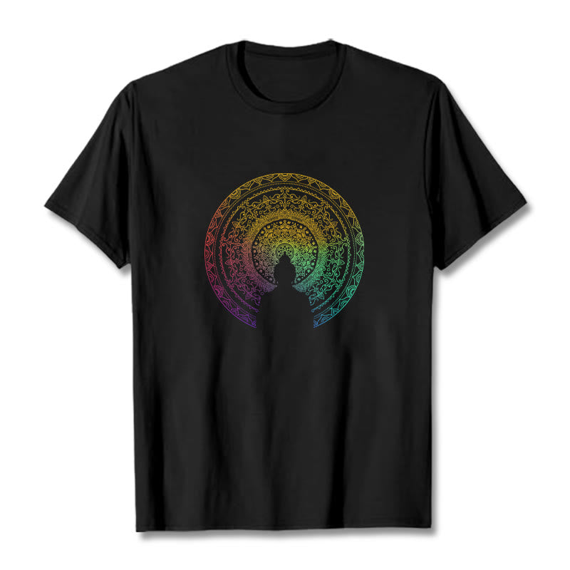 Maglietta in cotone con mandala e Buddha Stones, sfumatura colorata - Nero - 2XL - image 1
