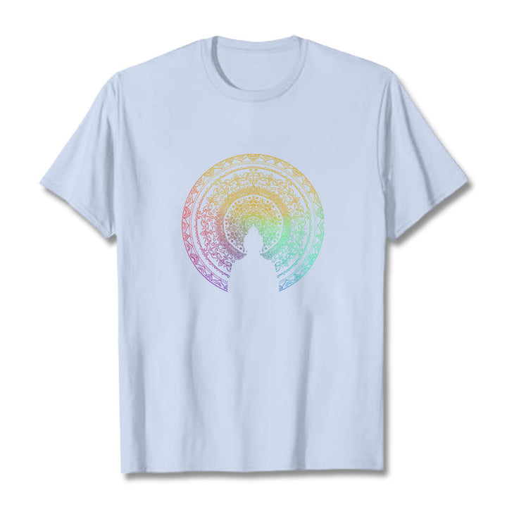 Maglietta in cotone con mandala e Buddha Stones, sfumatura colorata - Ciano chiaro - 2XL - image 14
