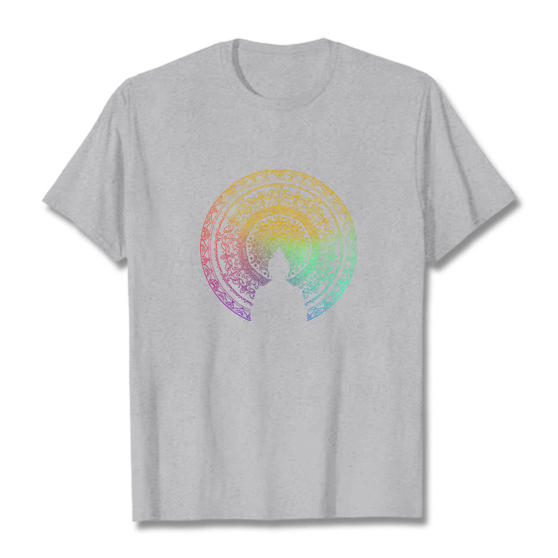 Maglietta in cotone con mandala e Buddha Stones, sfumatura colorata - Grigio chiaro - 2XL - image 19