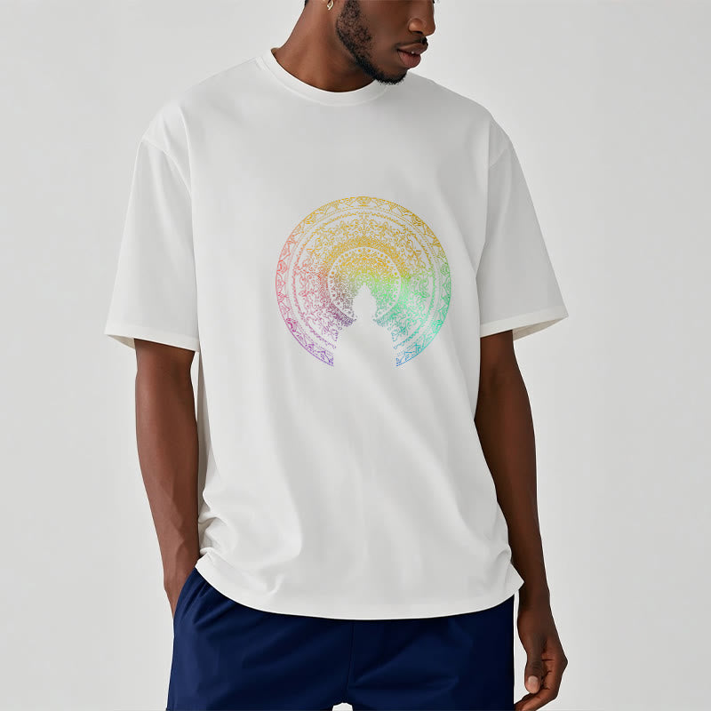 Maglietta in cotone con mandala e Buddha Stones, sfumatura colorata - image 9