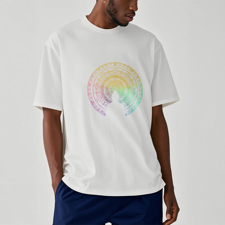 Maglietta in cotone con mandala e Buddha Stones, sfumatura colorata - image 9