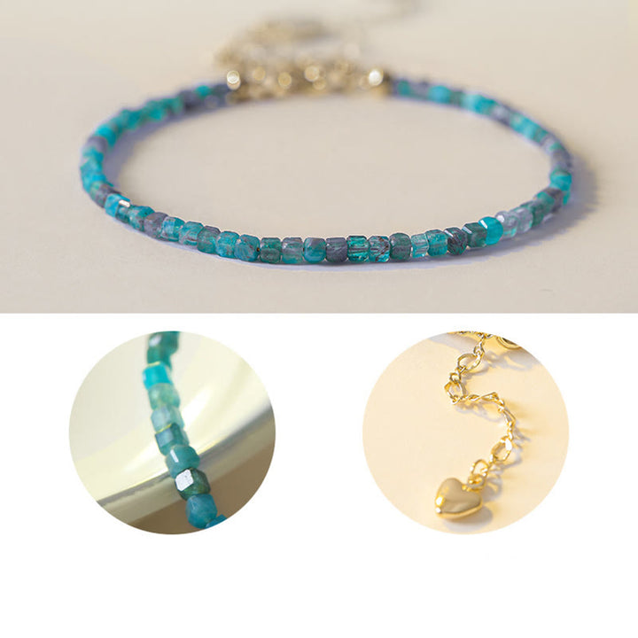 Braccialetto motivazionale a forma di cuore in rame placcato oro 14k con perline ultrasottili in apatite da 2,5 mm di Buddha Stone