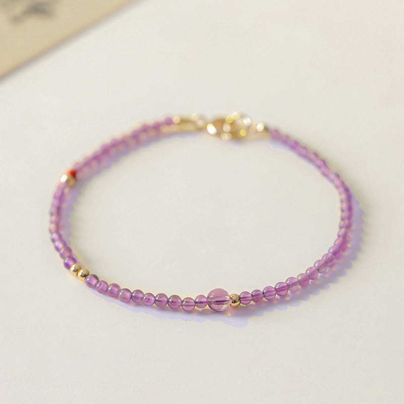 Braccialetto di meditazione per la pace interiore in rame placcato oro 14k con perline ultrasottili da 2 mm Buddha Stones Ametista naturale