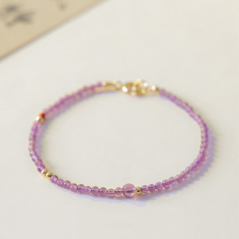 Braccialetto di meditazione per la pace interiore in rame placcato oro 14k con perline ultrasottili da 2 mm Buddha Stones Ametista naturale