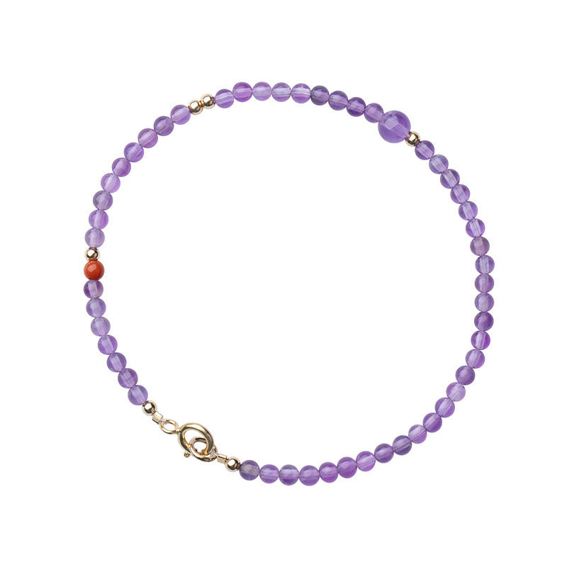 Braccialetto di meditazione per la pace interiore in rame placcato oro 14k con perline ultrasottili da 2 mm Buddha Stones Ametista naturale