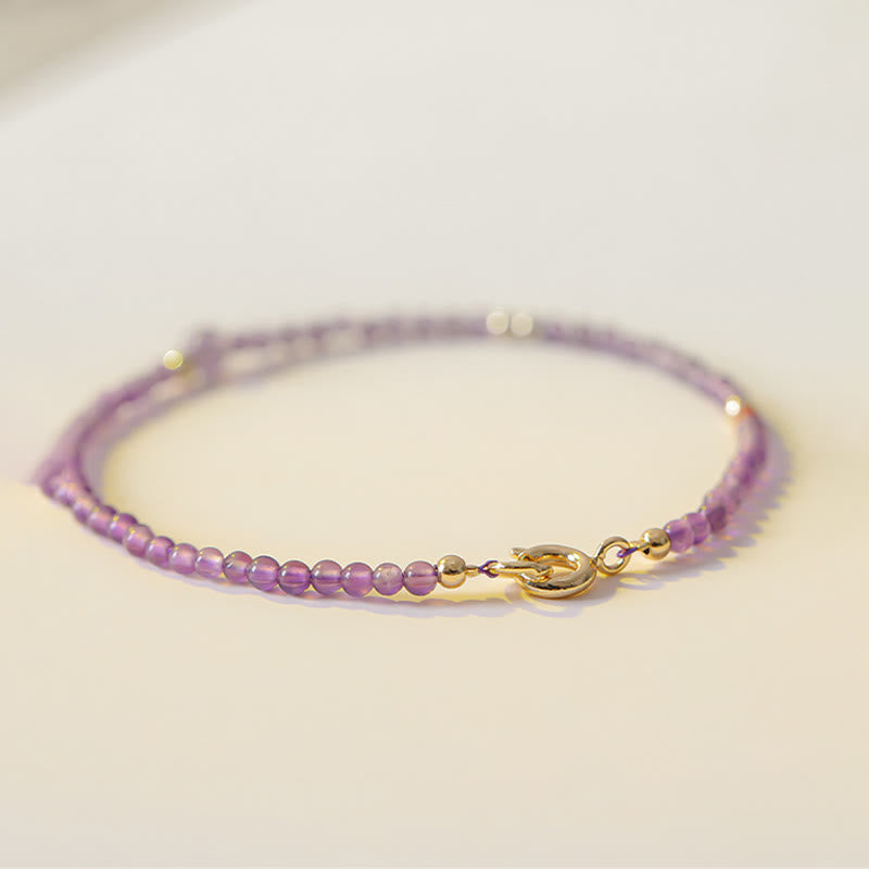 Braccialetto di meditazione per la pace interiore in rame placcato oro 14k con perline ultrasottili da 2 mm Buddha Stones Ametista naturale