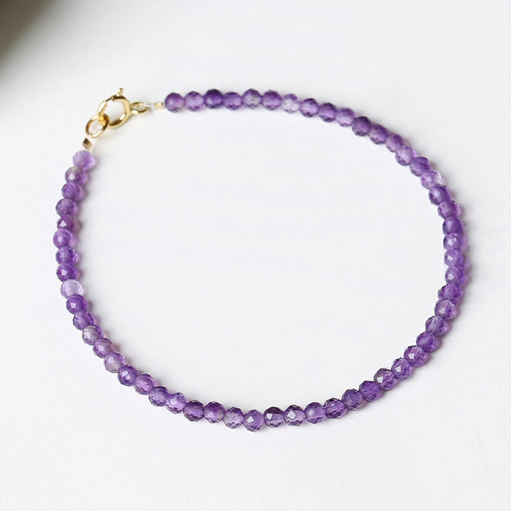 Bracciale di consapevolezza spirituale in rame placcato oro 14k con perline ultrasottili in ametista naturale da 3 mm Buddha Stones