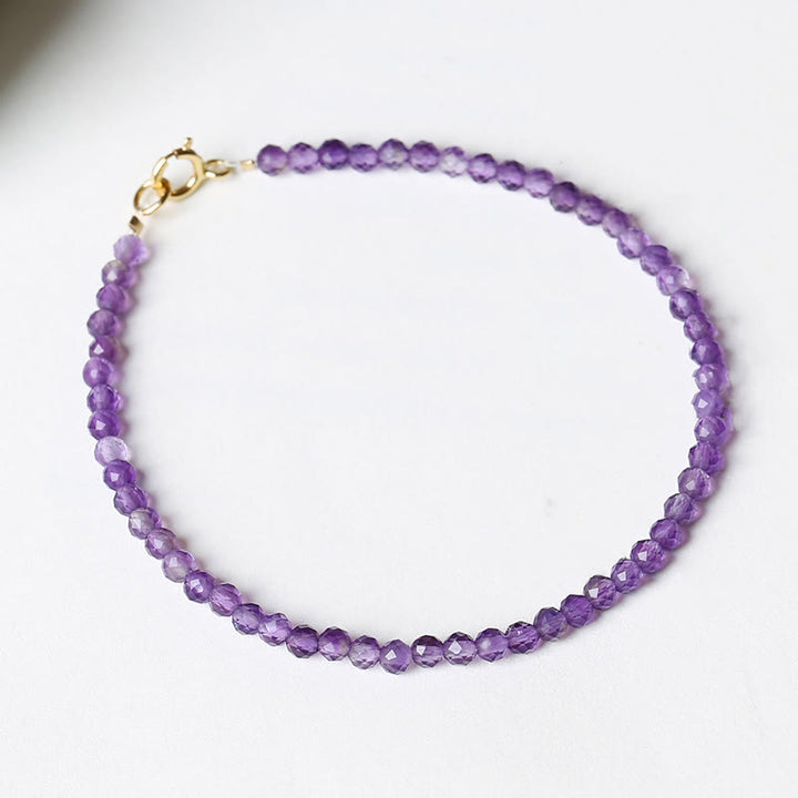 Bracciale di consapevolezza spirituale in rame placcato oro 14k con perline ultrasottili in ametista naturale da 3 mm Buddha Stones