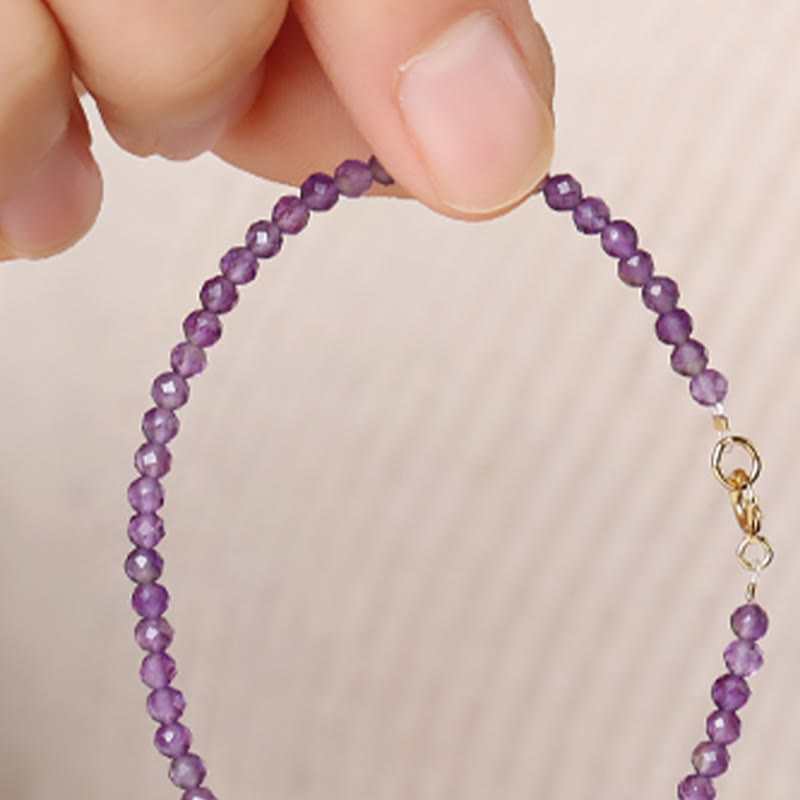 Bracciale di consapevolezza spirituale in rame placcato oro 14k con perline ultrasottili in ametista naturale da 3 mm Buddha Stones