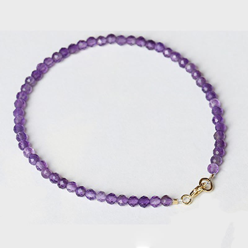 Bracciale di consapevolezza spirituale in rame placcato oro 14k con perline ultrasottili in ametista naturale da 3 mm Buddha Stones