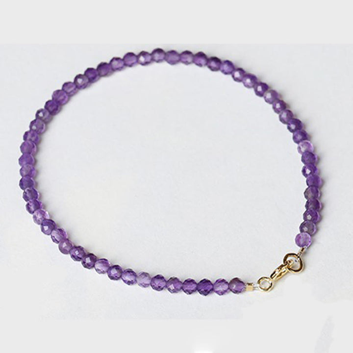 Bracciale di consapevolezza spirituale in rame placcato oro 14k con perline ultrasottili in ametista naturale da 3 mm Buddha Stones