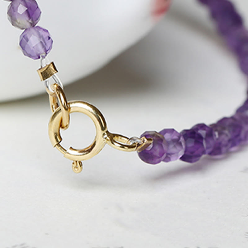 Bracciale di consapevolezza spirituale in rame placcato oro 14k con perline ultrasottili in ametista naturale da 3 mm Buddha Stones