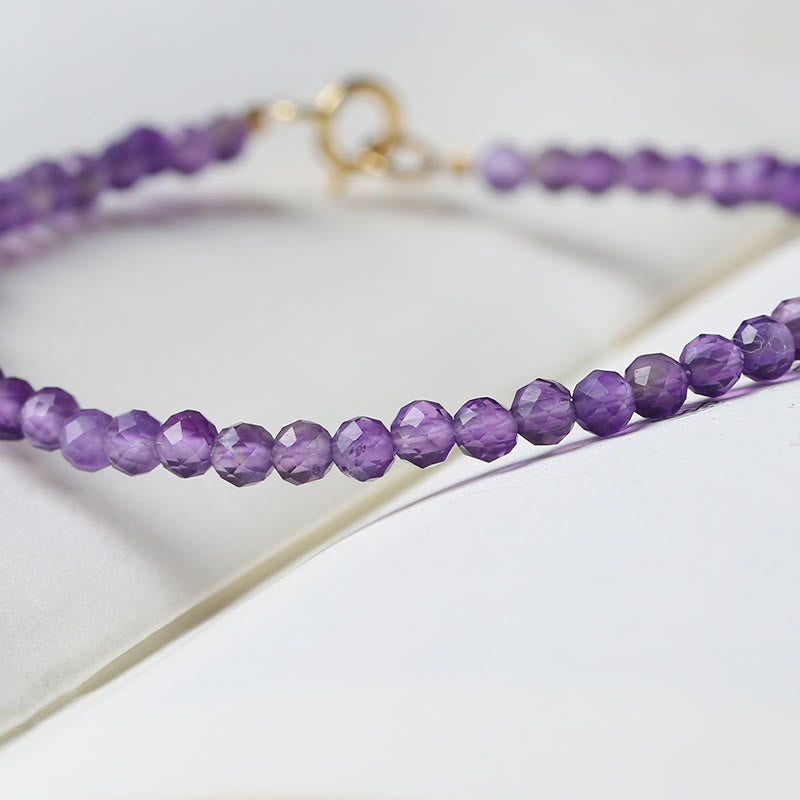 Bracciale di consapevolezza spirituale in rame placcato oro 14k con perline ultrasottili in ametista naturale da 3 mm Buddha Stones