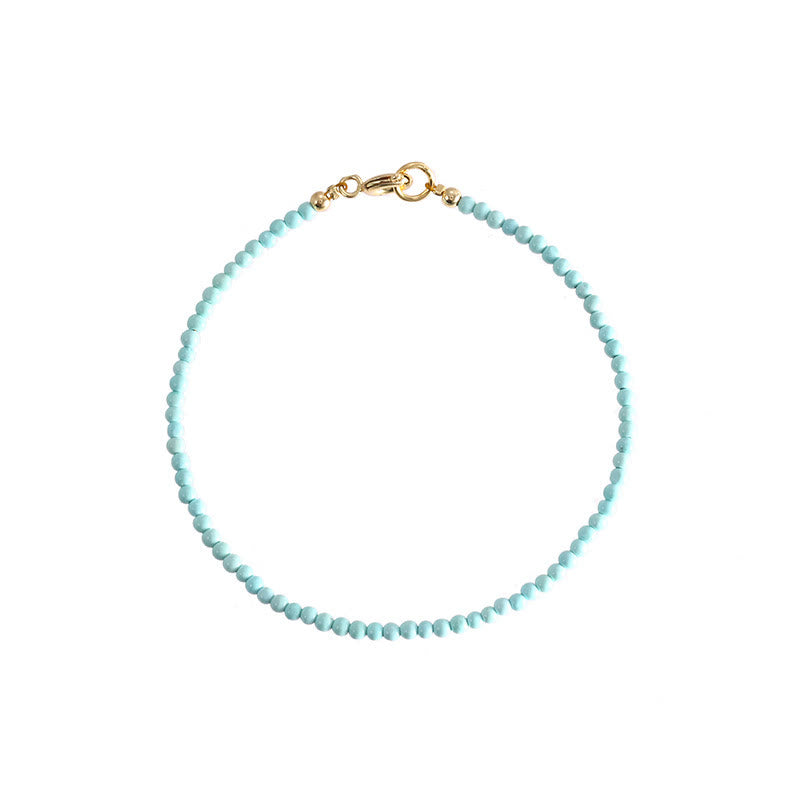 Braccialetto della saggezza in rame placcato oro 14k con perline ultrasottili color turchese da 2 mm Buddha Stones