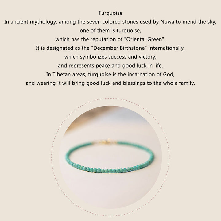 Braccialetto della saggezza in rame placcato oro 14k con perline ultrasottili color turchese da 2 mm Buddha Stones