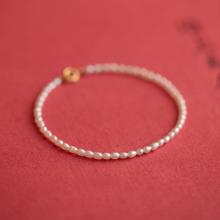 Braccialetto della saggezza in rame placcato oro 14k con perle naturali da 2 mm e perle ultrasottili Buddha Stones