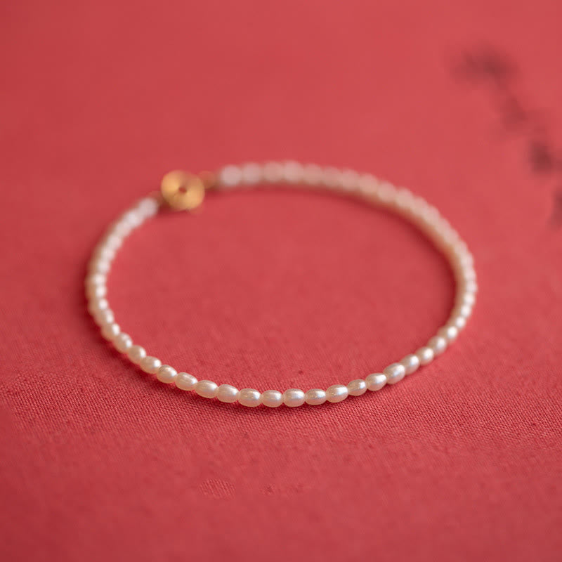 Braccialetto della saggezza in rame placcato oro 14k con perle naturali da 2 mm e perle ultrasottili Buddha Stones
