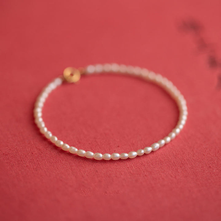 Braccialetto della saggezza in rame placcato oro 14k con perle naturali da 2 mm e perle ultrasottili Buddha Stones