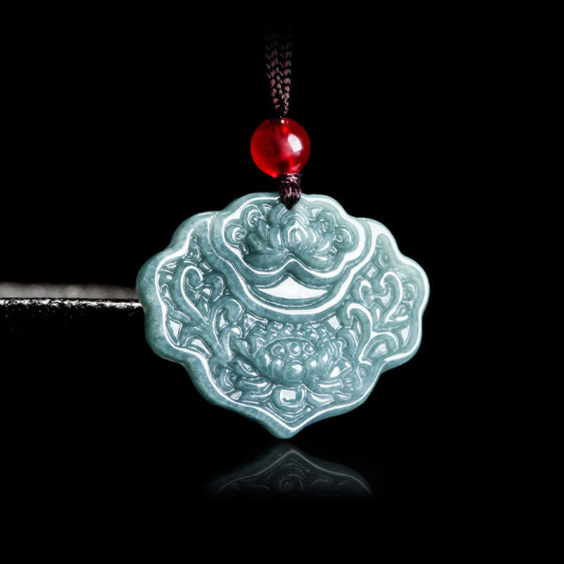 Collana con ciondolo in corda con motivo a loto in giada Buddha Stones , abbondanza e prosperità