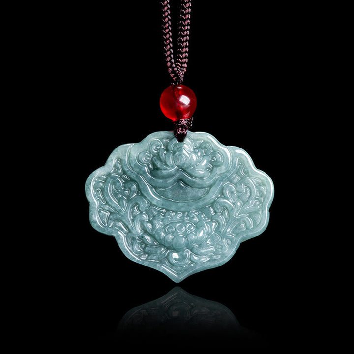 Collana con ciondolo in corda con motivo a loto in giada Buddha Stones , abbondanza e prosperità