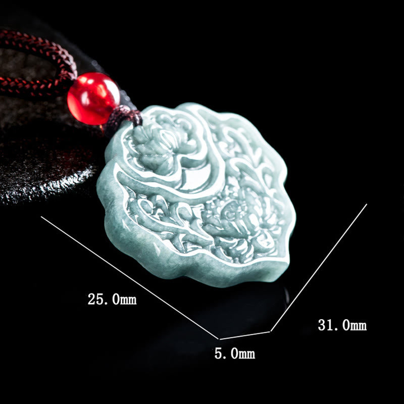 Collana con ciondolo in corda con motivo a loto in giada Buddha Stones , abbondanza e prosperità