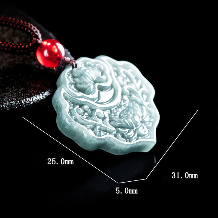 Collana con ciondolo in corda con motivo a loto in giada Buddha Stones , abbondanza e prosperità
